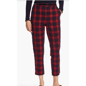 Court & Rowe Pants Womens 14 Velvet Stripe Red Shadow Plaid Crop Stretch Preppy